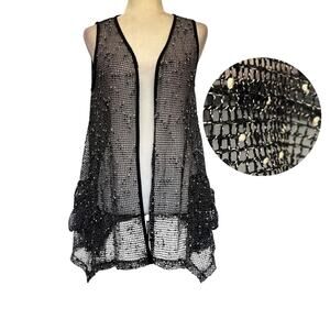 Nouveau Monde Mesh Vest Sz S Boho Open Whimsigoth Festival Black Speckle Indie